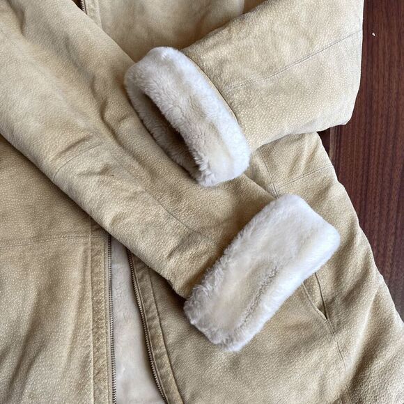 Vintage St. John's Bay Nubuck Leather Shearling Hooded Parka Jacket, Women's M - Picture 2 of 10